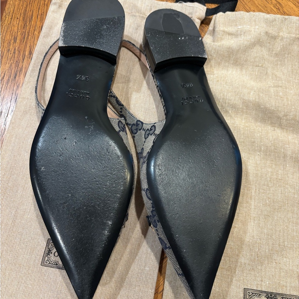 Gucci Women's GG Canvas Navy Slingback Flats - Picture 11 of 13